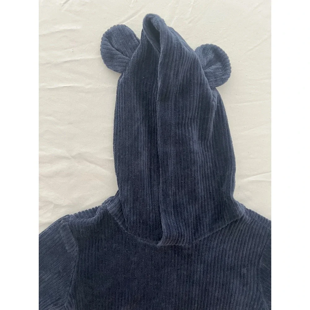 Old Navy Infant Boys Navy Blue Ribbed Corduroy Bear Ear Hoodie 6-12M (0974)